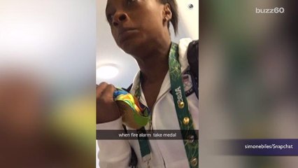 Simone Biles Grabs her Olympic Gold and Snapchats During Fire Drill