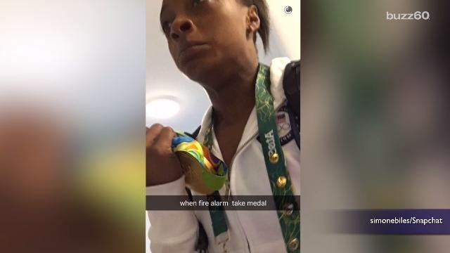 Simone Biles Grabs her Olympic Gold and Snapchats During Fire Drill