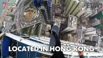 Thrill-seeker takes skateboard up on a skyscraper