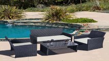 Goplus 4 PC Rattan Patio Furniture Set Black Wicker Garden Lawn Sofa Cushio