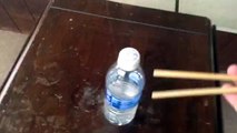 Water bottle flipping challenge with chopsticks!