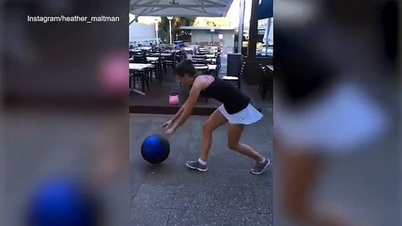 Heather Maltman wears tiny skirt while working out