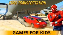 CARS Transportation and Color Trucks in Spiderman Cartoon with Fun Nursery Rhymes Songs for Children