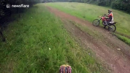 Motocross rider's GoPro gets smashed by stone