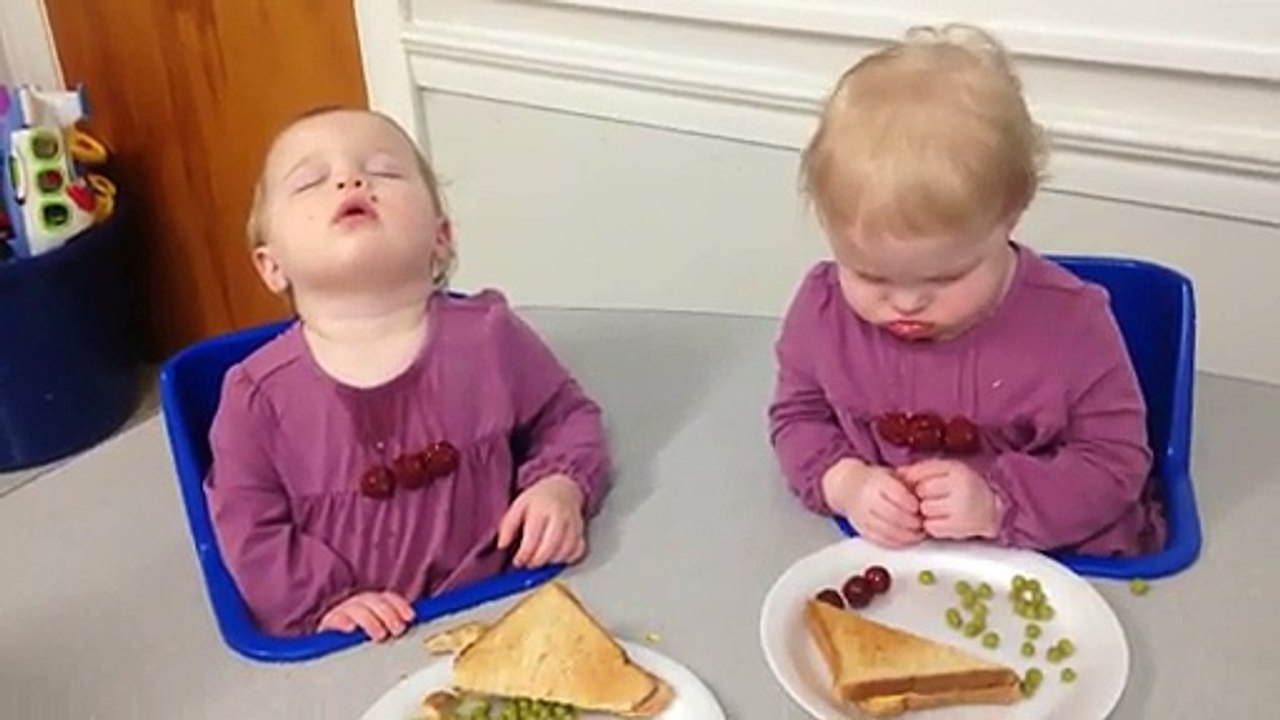 Twin Babies Doze Off After Lunch