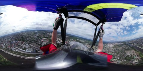 Flying over the city on the wingsuit