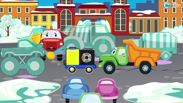 Koparka | Samochód pożarniczy | Ciężarówka | Wyścigówka | Samochódy - Bajki dla dzieci po polsku