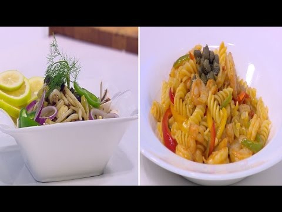 مكرونة بالجمبري - سلطة كاليماري بالمشروم | شبكة و صنارة حلقة كاملة