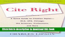 [PDF] Cite Right: A Quick Guide to Citation Styles--MLA, APA, Chicago, the Sciences, Professions,