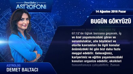 14 Ağustos 2016 Pazar Bugün Gökyüzü