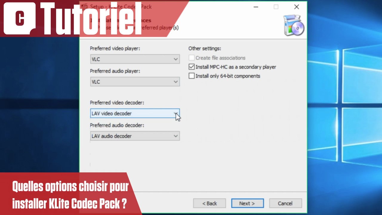 Quelles options choisir pour installer KLite Codec Pack ?