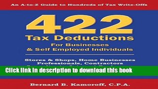 [Popular] 422 Tax Deductions: For Businesses   Self Employed Individuals Paperback Free