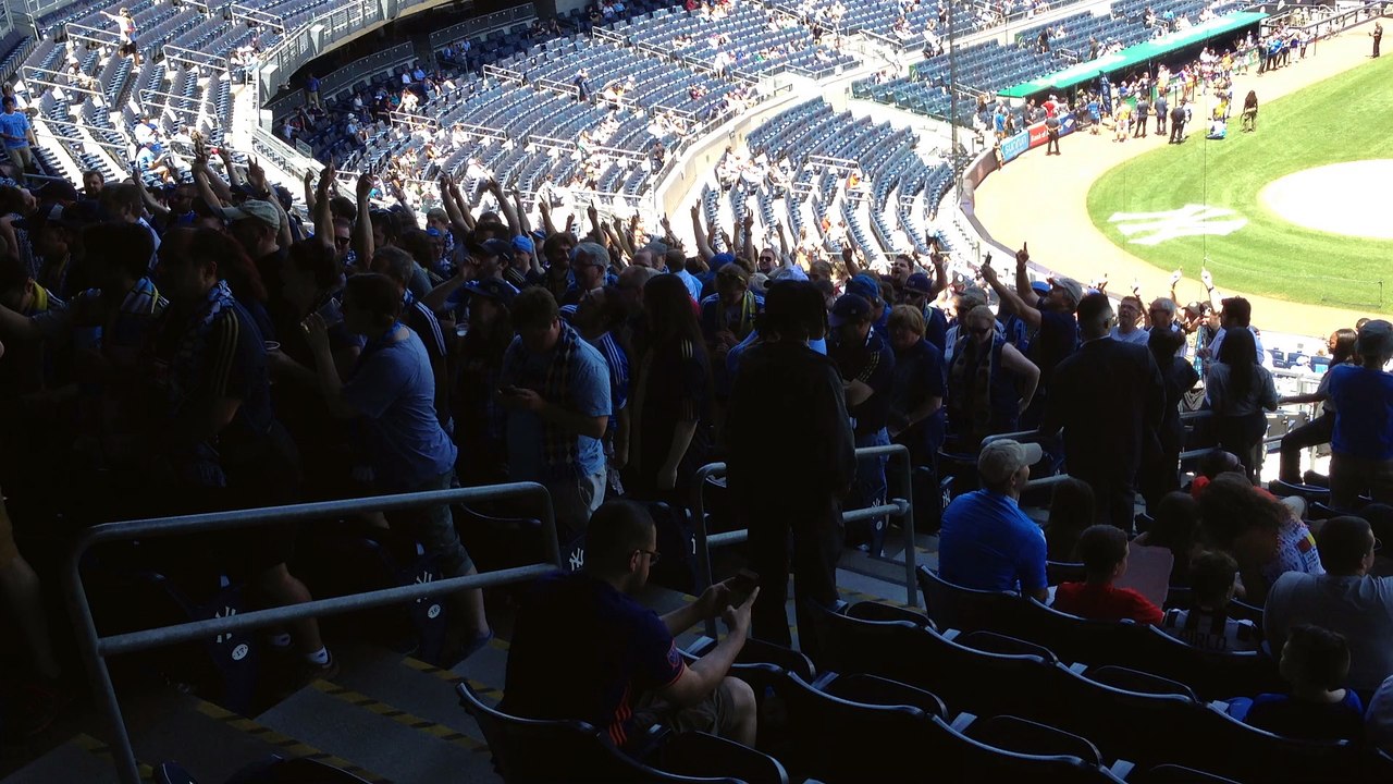 crazy Philly fans at Yankees stadium for New York Football Club (soccer) game