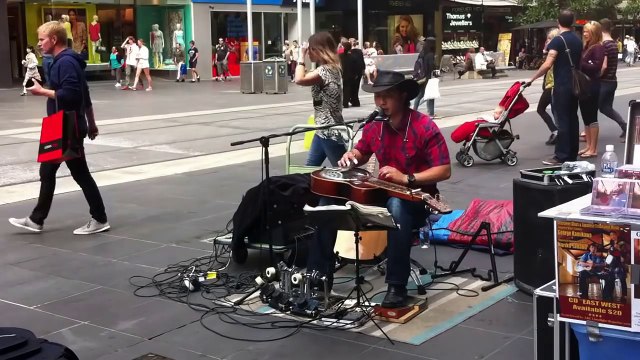 One man band - brilliant street performance by George kamikawa on burke street Melbourne