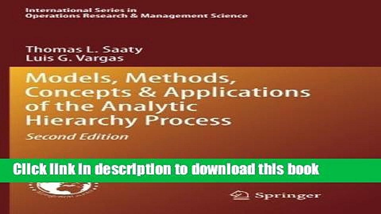 [Download] Models, Methods, Concepts   Applications of the Analytic Hierarchy Process