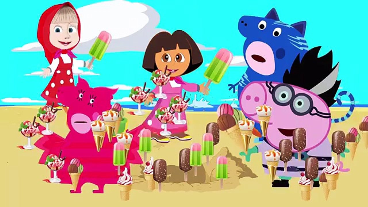 Masha and Dora Cry At Beach with Pj Masks When lost her Ice Cream