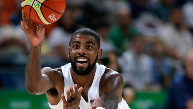 Kyrie Irving Throws Alley-Oop to Kevin Durant While Falling to the Floor