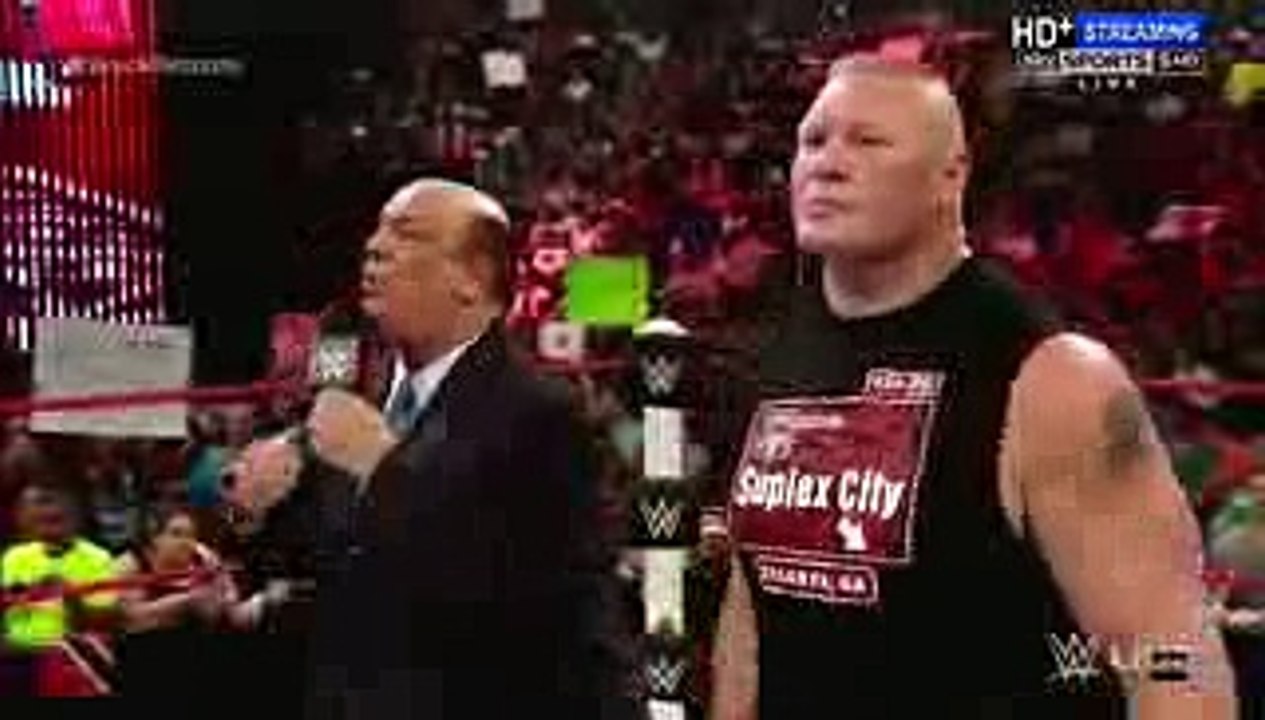 WWE RAW 8 1 2016 Randy Orton hits Brock Lesnar with an Rko
