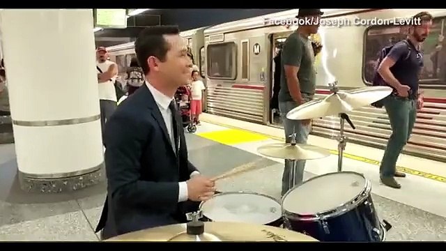 Joseph Gordon-Levitt plays drums for commuters in NY subway