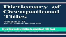 [PDF] Dictionary of Occupational Titles (Volume II) Full Online