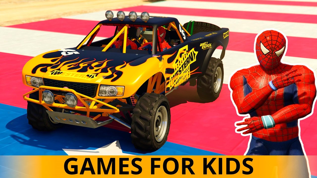 Stunts - COLORS CARS for Kids in Spiderman Cartoon Disney Car McQueen w Nursery Rhymes Songs