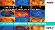 [Popular Books] Which MBA?: A Critical Guide to the World s Best MBAs (12th Edition) Download Online