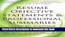 [Popular Books] Resume Objective Statements and Professional Summaries Free Online