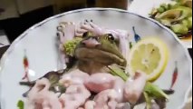 The Frog sashimi is a Japanese dish consisting of eat a live frog
