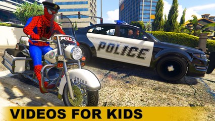 Police Car and Motorbike for Children Cartoon with Spiderman! Nursery Rhymes Songs for Kids