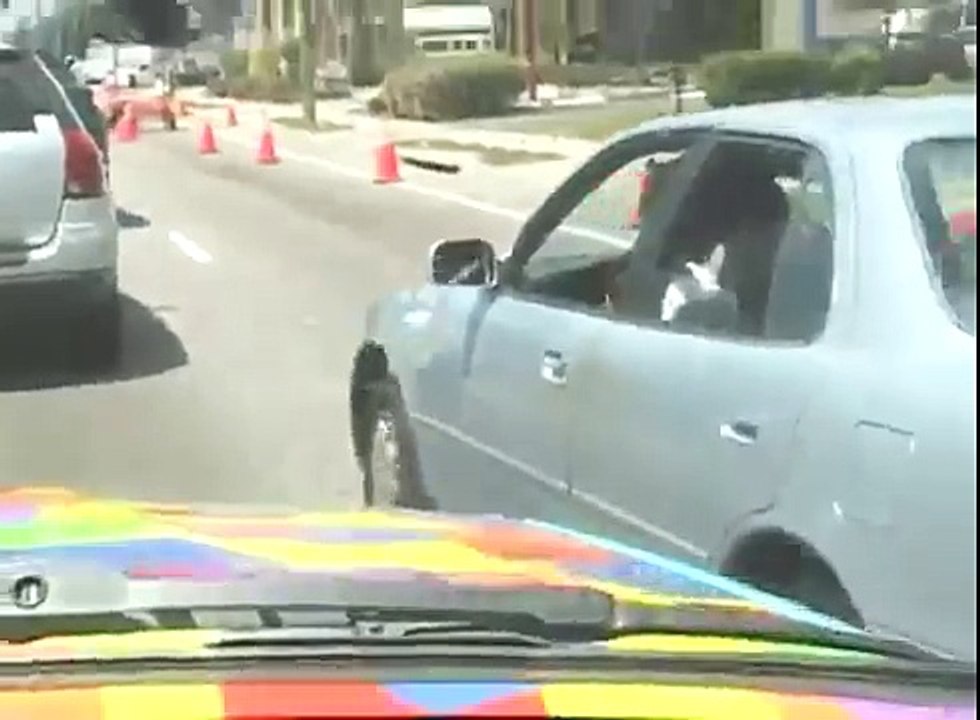Un klaxon installé dans une voiture fait peur au passant !