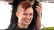 Woman shaves her long hair to a chelsea cut for St.Baldrick's