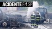 Acidente incendeia caminhões e bloqueia Rodovia Anhanguera em SP