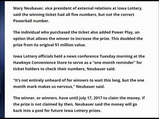 Iowa Lottery – Unclaimed $2 million prize sold at Cedar Rapids store