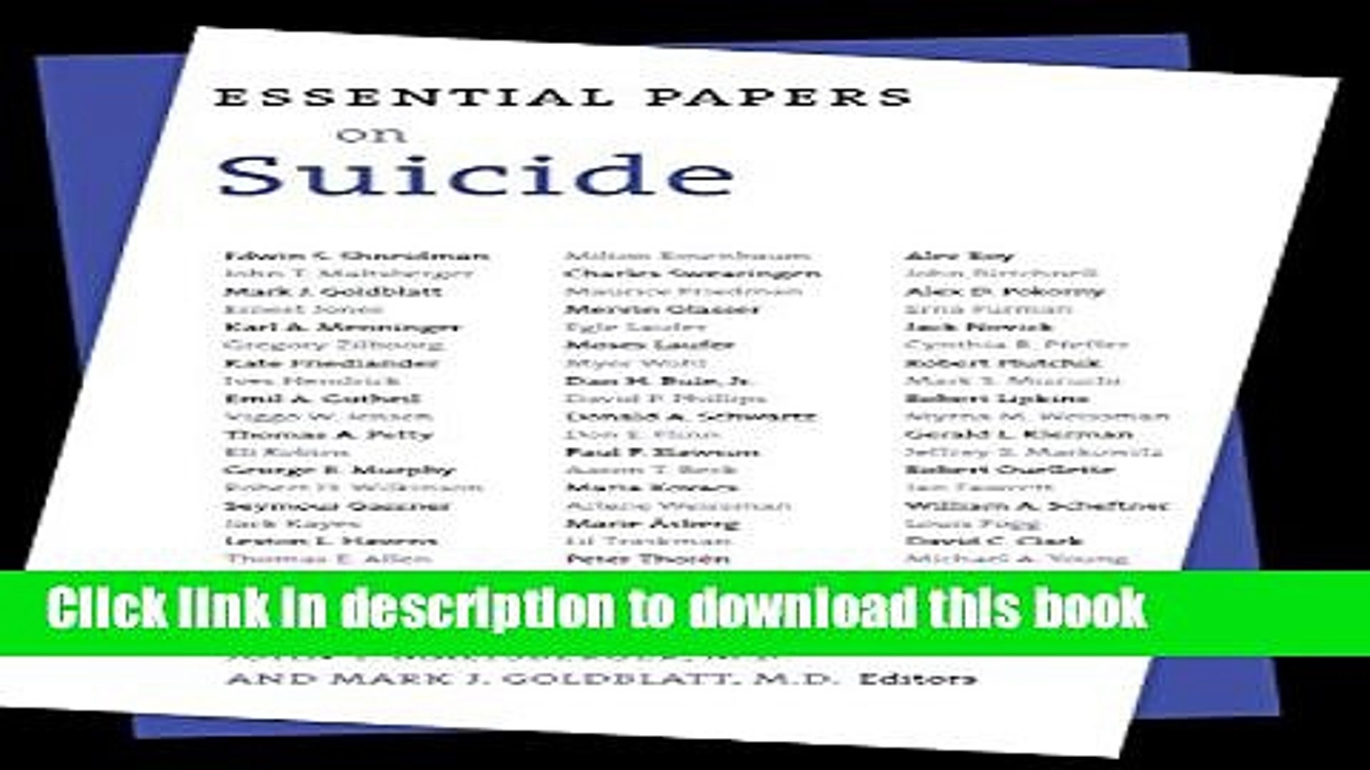 ⁣[Download] Essential Papers on Suicide (Essential Papers on Psychoanalysis) Kindle Free