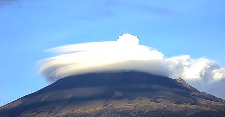 Popocatepetl Surrounded by Cloud Halo During Volcanic Exhalation