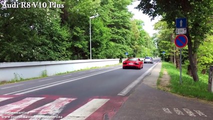 Скачать видео: Audi R8 V10 plus vs Porsche 911 Turbo S - Acceleration 0-330km-h, Revs & Exhaust Sound