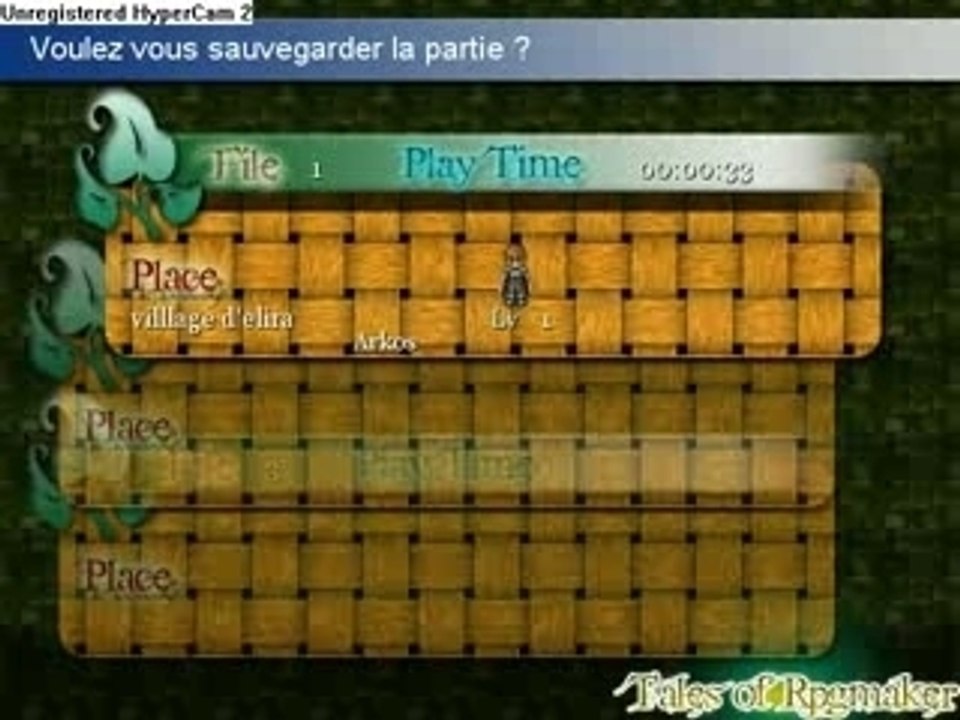 demonstration menu et jeu la quete d'arkos