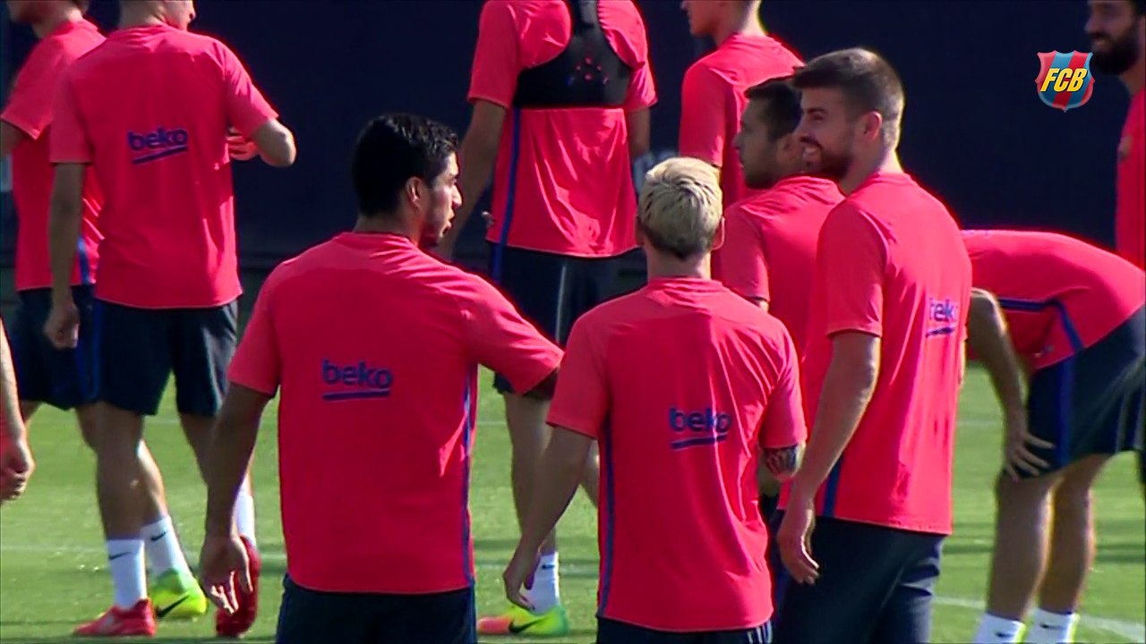 FC Barcelona training session: Hold final session before league season kicks off