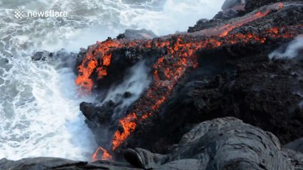 Amazing footage of lava meeting the ocean in Hawaii