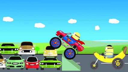 Minion Superman Monster Truck VS Banana Bike - Video For Kids3