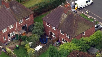 Aerials of house fire in Birmingham where two children died