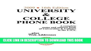 Ebook University   College Phone Book, 2009/16th Edition Free Read