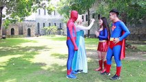 Spiderman and Frozen Elsa Superman vs Maleficent w- Venom Supergirl Batman SpiderGirl Hulk Iron Man