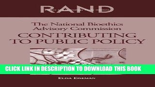 [FREE] EBOOK The National Bioethics Advisory Commission: Contributing to Public Policy ONLINE