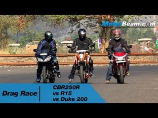 CBR250R vs R15 vs Duke 200 - Drag Race