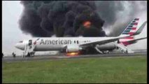 Incendio de un avión en el aeropuerto de Chicago tras reventar una rueda