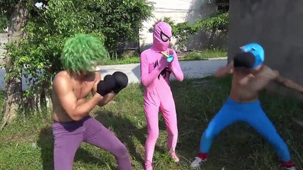 Spiderman vs Joker Boxing Dance Frozen elsa vs Pinks SpiderGirl Pranks Fun superheroes