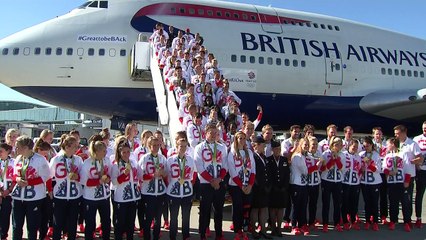 Team GB's #victoRIOus Olympians land at Heathrow