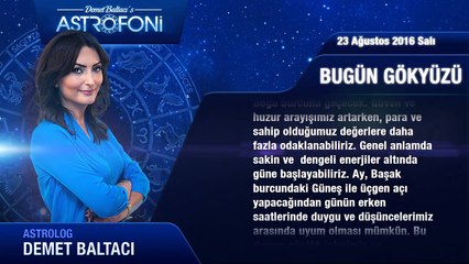 23 Ağustos 2016 Salı Bugün Gökyüzü