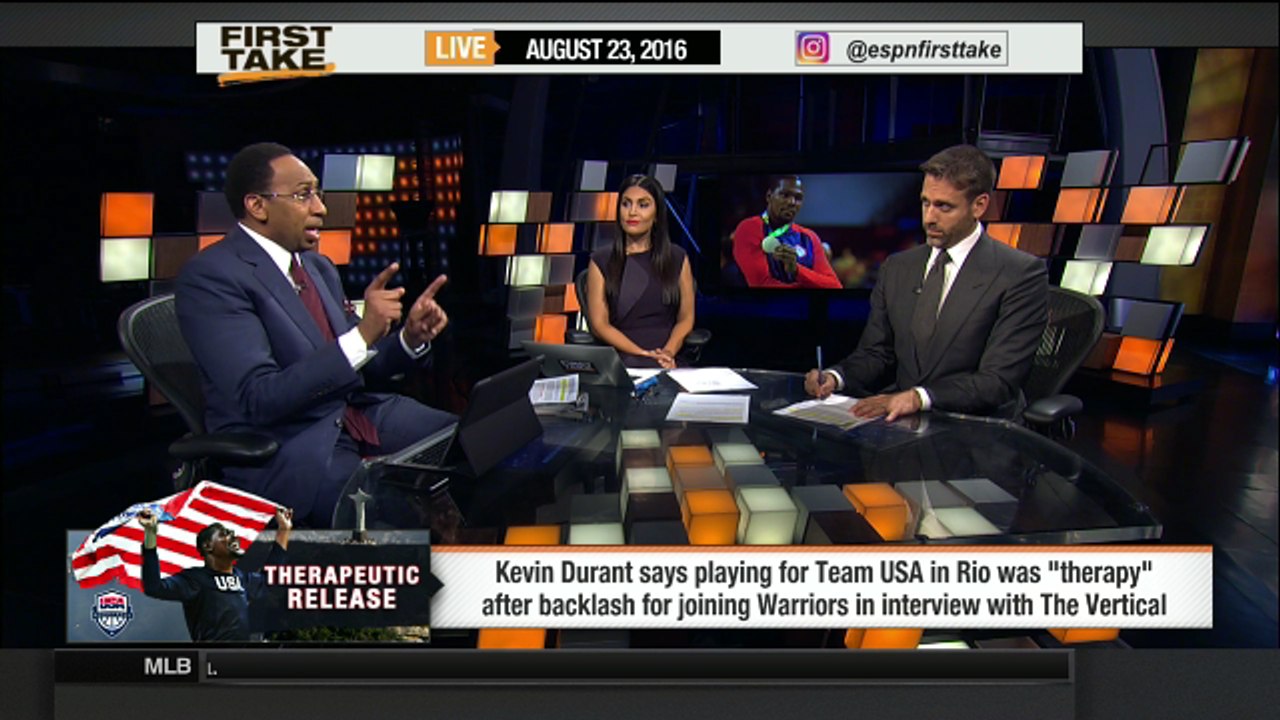 First Take - Kevin Durant says playing for Team USA was "Therapy"